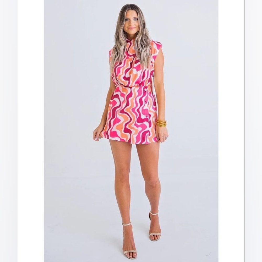 Karlie Swirl Multi Satin Button Romper